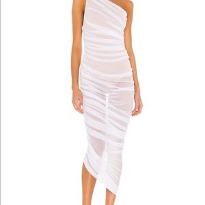 Norma Kamali Diana Gown in White & Nude Mesh